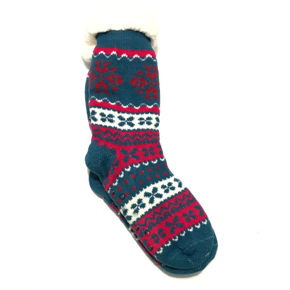 Blue Snowflake Argyle Sherpa Lined Slipper Socks